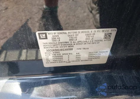 2014 Chevrolet Silverado K1500 Ltz z USA, uszkodzony, nr VIN 3GCUKSEC0EG366568